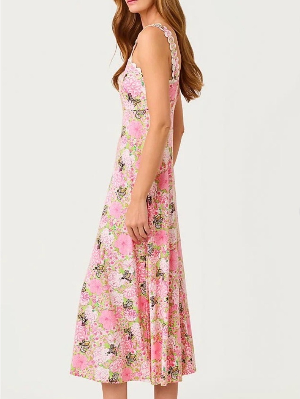 Lilly Pulitzer Pink Floral Scallop-Trim Midi Dress - Picture 4 of 4
